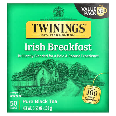 Черный чай Pure Black Tea, Irish Breakfast, 50 чайных пакетиков, 3.53 oz (100 g)
