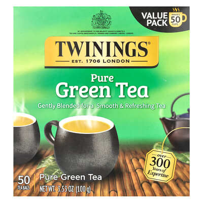Зеленый чай Twinings Pure, 50 Tea Bags, 3.53 oz (100 g)