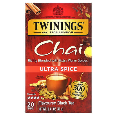 Черный чай со вкусом специй Chai Ultra Spice, 20 чайных пакетиков, 1.41 oz (40 g)