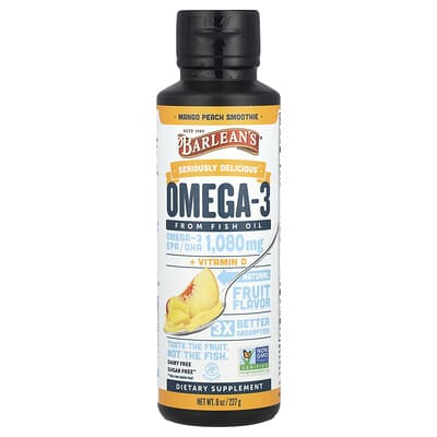 Barlean's Seriously Delicious®, Omega-3 из рыбьего жира, Mango Peach Smoothie, 1,080 mg, 8 oz (227 g)