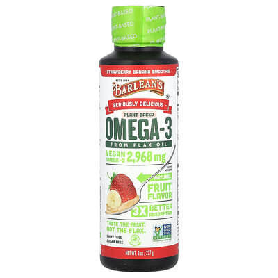 Seriously Delicious®, Plant Based Omega-3 From Flax Oil, Strawberry Banana Smoothie, 8 oz (227 g)