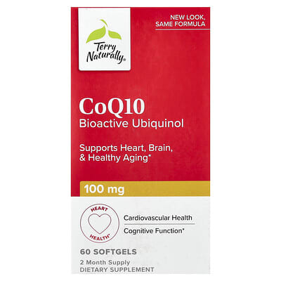 Terry Naturally CoQ10, биоактивный убихинол, 60 мягких желатиновых капсул