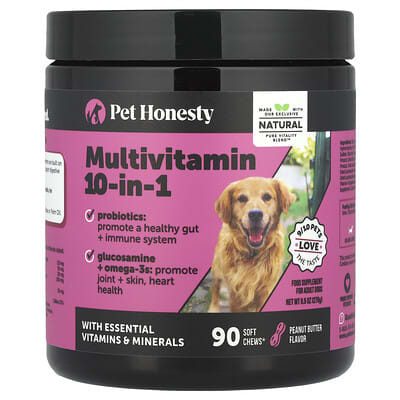 Мультивитамины Pet Honesty 10-in-1 для собак, Peanut Butter, 90 Soft Chews, 9.5 oz (270 g)