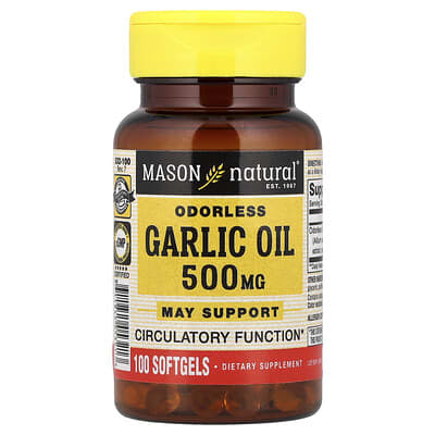 Масло чеснока Mason Natural Odorless Garlic Oil, 500 mg, 100 Softgels