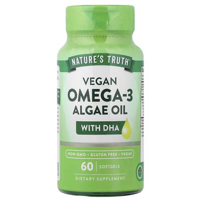 Nature's Truth Веганское масло водорослей Omega-3 с DHA, 60 мягких капсул