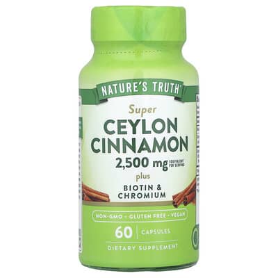 Nature's Truth Super Ceylon Cinnamon с биотином и хромом 60 капсул