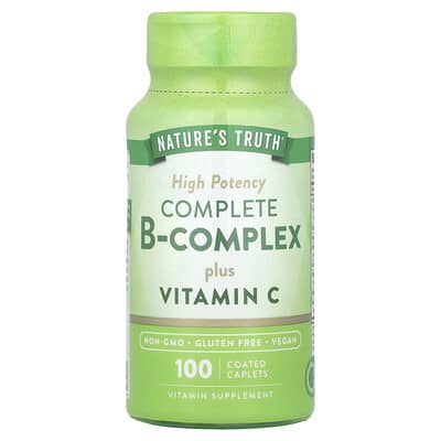 Комплекс витаминов Nature's Truth Complete B-Complex Plus Vitamin C, High Potency, 100 Coated Caplets