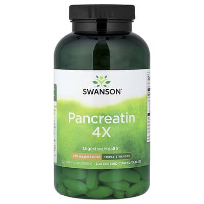 Swanson Vitamins Pancreatin 4X, 375 mg, 300 кишечнорастворимых таблеток
