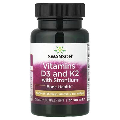 Swanson Vitamins Витамины D3 и K2 со стронцием, 60 мягких капсул