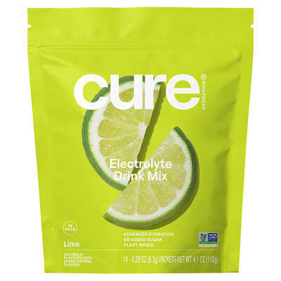 Гидратирующая смесь электролитов Cure Hydration, лайм, 14 пакетиков по 0.29 oz (8.3 g)