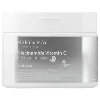 Mary & May осветляющая маска для лица с ниацинамидом и витамином C, 30 штук, 14.1 oz (400 g)