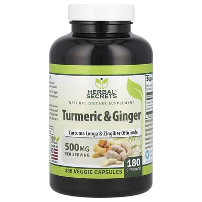 Куркума и имбирь, 500 mg, 180 вегетарианских капсул