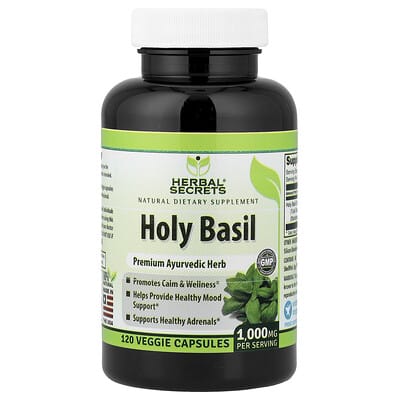 Herbal Secrets Holy Basil, 120 вегетарианских капсул (500 mg per Capsule)
