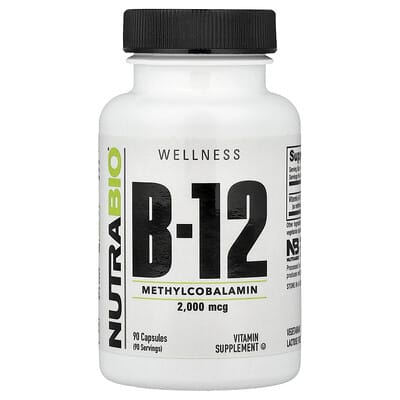 NutraBio витамин B-12, 2,000 mcg, 90 капсул