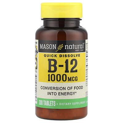 Quick Dissolve, Vitamin B-12, 1,000 mcg, 200 Tablets
