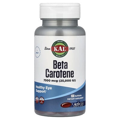 KAL Бета-каротин, 7,500 mcg (25,000 IU), 100 мягких капсул