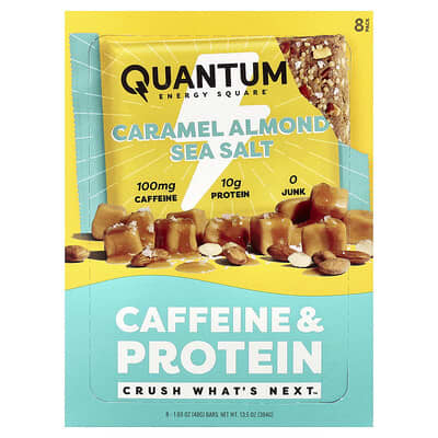 Quantum Energy Square Caffeine & Protein Bar, Caramel Almond Sea Salt, 8 батончиков, 1.69 oz (48 g) каждый
