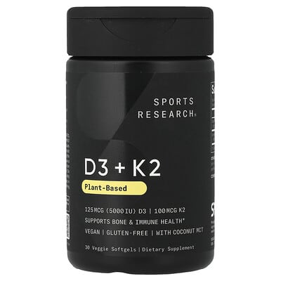 D3 + K2, растительный состав, 30 вегетарианских мягких капсул
