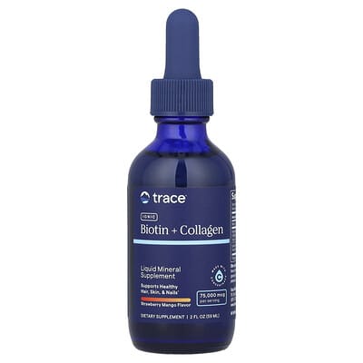Trace Ionic Biotin + Collagen, клубника-манго, 75,000 mcg, 2 fl oz (59 ml)
