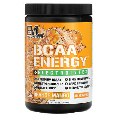 EVLution Nutrition BCAA Energy® + Электролиты, апельсин-манго, 11.7 oz (333 g)