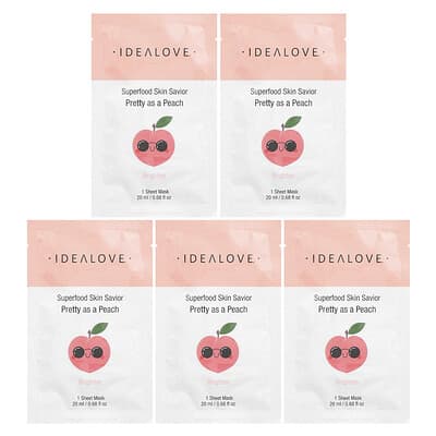 Superfood Skin Savior, Pretty as a Peach, 5 тканевых масок для лица, 0.68 fl oz (20 ml) каждая