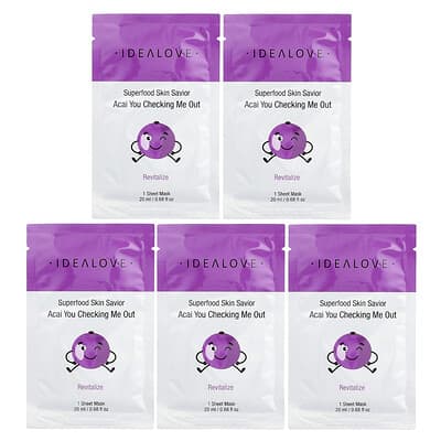 Маски для лица Superfood Skin Savior, Acai You Checking Me Out, 5 штук, 0.68 fl oz (20 ml) каждая