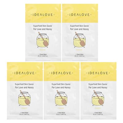 Idealove Superfood Skin Savior, For Love and Honey, 5 тканевых масок для лица, 0.68 fl oz (20 ml) каждая