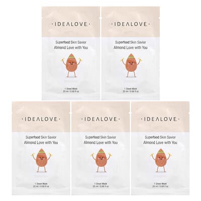 Superfood Skin Savior, Almond Love with You, 5 тканевых масок для лица, 0.68 fl oz (20 ml) каждая
