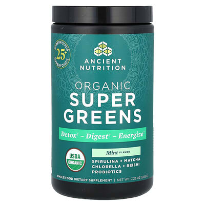 Organic SuperGreens, мята, 7.23 oz (205 g)