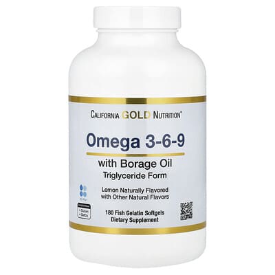 Omega 3-6-9s, with Omega-3 Fish Oil and Borage Seed Oil, EPA, DHA, GLA, and Linoleic Acid, Natural Lemon, 180 Fish Gelatin Softgels