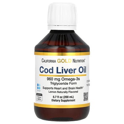 Cod Liver Oil with Omega-3 Fatty Acids, EPA, DHA, Vitamins A and D, Norwegian, Triglyceride Form, Natural Lemon, 6.7 fl oz (200 ml)
