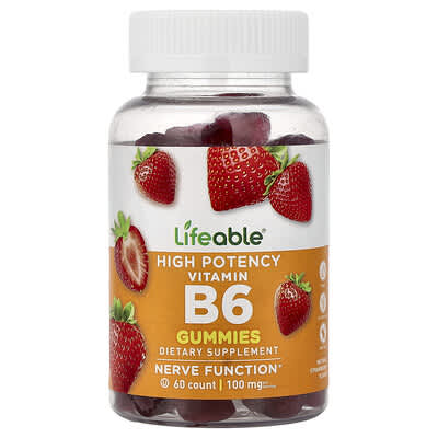 Vitamin B6 Gummies, High Potency, Natural Strawberry, 60 Gummies (50 mg per Gummy)