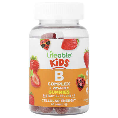 Детские жевательные витамины B Complex + Vitamin C, клубника, 60 штук