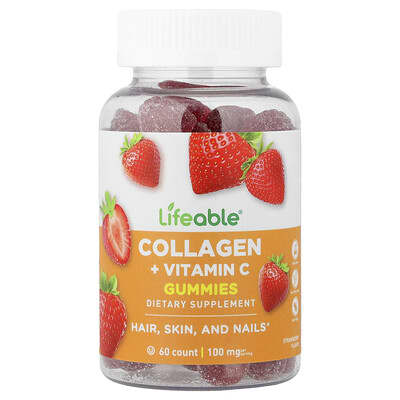 Collagen + Vitamin C Gummies, Natural Strawberry, 60 Gummies
