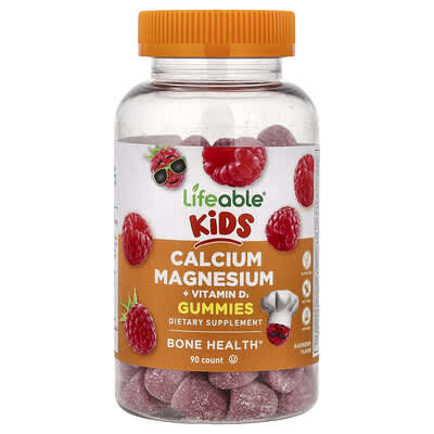 Детские жевательные витамины Lifeable Calcium Magnesium + Vitamin D3, Raspberry, 90 шт