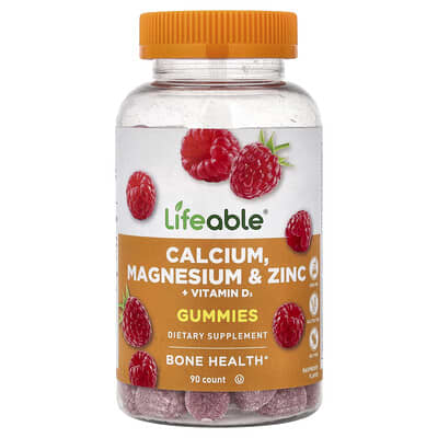 Calcium, Magnesium & Zinc + Vitamin D3 Gummies, Raspberry, 90 шт