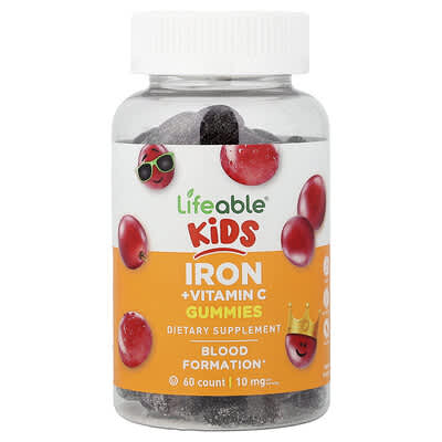 Детский Iron + Vitamin C Gummies, Grape, 60 шт