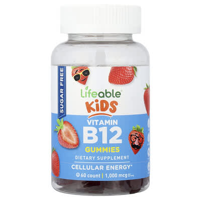 Детские витамины B12 в мармеладе, без сахара, клубника, 60 шт (500 mcg на мармелад)