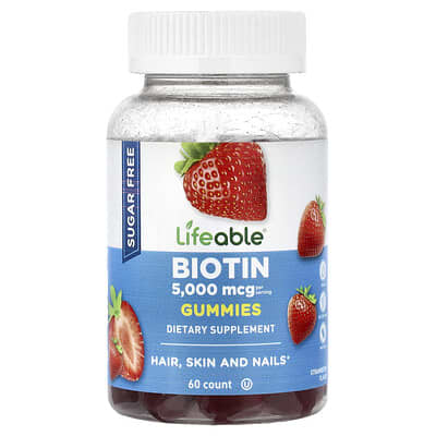 Biotin Gummies, Sugar Free, Strawberry, 60 Gummies (2,500 mcg per Gummy)