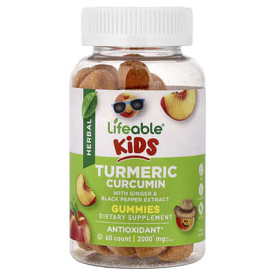 Детские жевательные витамины Lifeable Turmeric Curcumin с экстрактом имбиря и черного перца, персиковые, 60 штук