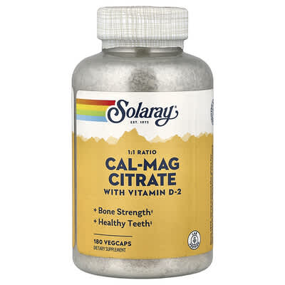 Cal-Mag Citrate с витамином D-2, 1:1 Ratio, 180 Vegcaps