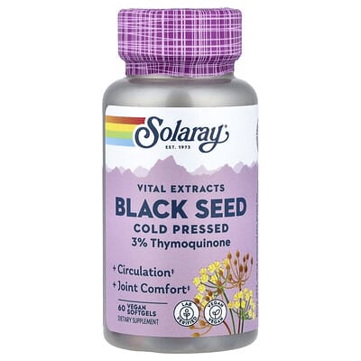 Solaray добавки Vital Extracts, черного тмина, холодного отжима, 60 веганских капсул (500 mg per Softgel)