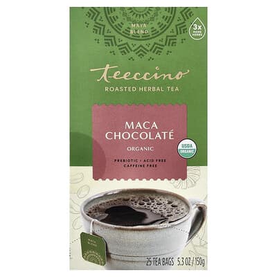 Органический травяной чай, вкус Maca Chocolate, без кофеина, 25 чайных пакетиков, 150 g
