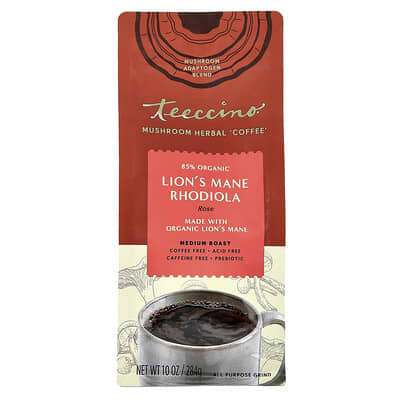 Mushroom Herbal 'Coffee', Organic Lion's Mane Rhodiola, Medium Roast, Caffeine Free, 10 oz (284 g)