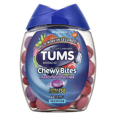Антацид Chewy Bites, ассорти ягод, 750 mg, 60 жевательных таблеток