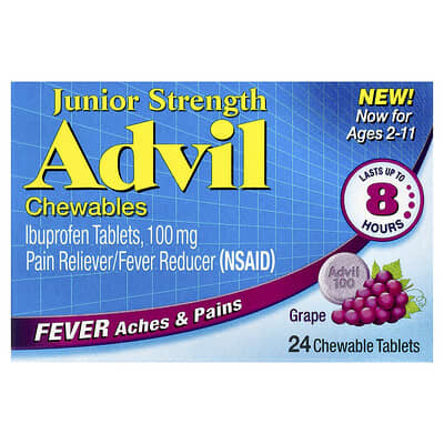 Junior Strength, Ibuprofen Tablets, Ages 2-11, Grape, 100 mg, 24 Chewable Tablets