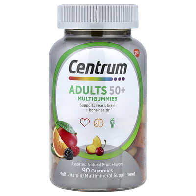 Adults 50+ Multigummies, Assorted Natural Fruit, 90 Gummies