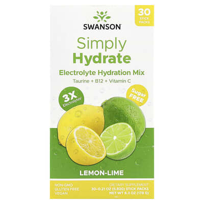 Электролитный напиток Simply Hydrate, Lemon-Lime, 30 Stick Packs, 0.21 oz (5.92 g) Each