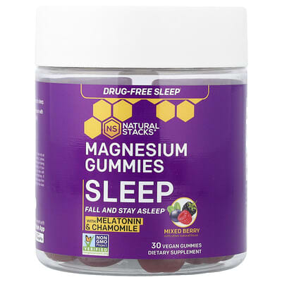 Магниевые мармеладки Natural Stacks Sleep, Mixed Berry, 30 Vegan Gummies