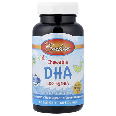 Детские жевательные капсулы с DHA, вкус апельсина, 60 мягких гелей